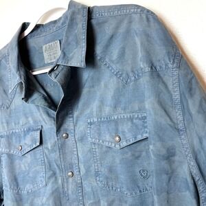Ariat‎ Rackard Retro Fit Shirt Mens XXL Dress Blues Camo Western Pearl Snap